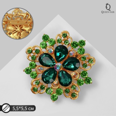 Brooch "Flower" with openwork petals, the color is rainbow green in matte gold