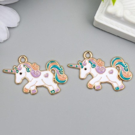 Decor for creativity Metal, enamel "Unicorn with a heart on the side" Gold 2x3.5 cm-2