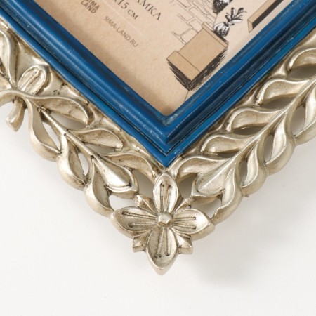 Photo frame Polystone 10x15 cm "Flower braid" blue with gold 17.5x1.5x22.7 cm-2