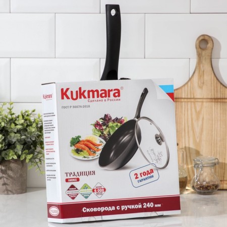 The “Tradition” pan, d = 24 cm, plastic handle, glass cover, anti -stick coating, black color-7