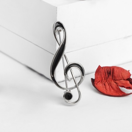 Brooch "Violin key" classic, black color in silver-2