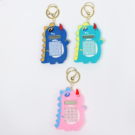 Dino-puzzle with a calculator, on a keychain, Mix color-4