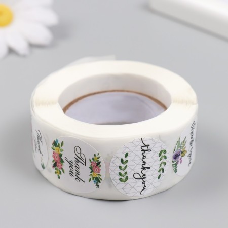 Stick Paper "Thank you. Flowers" d = 2.5 cm 500 pcs in a roll 3x6.5x6.5 cm-3