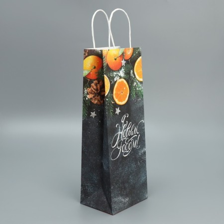 Package for the bottle "Mandarins", 13 x 36 x 10 cm, New Year-2
