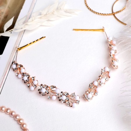 Hair accessory "Monica" (on invisible) flowers with beads, 23 cm, gold