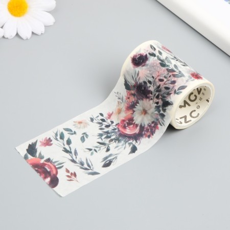 Adhesive tape paper "Pink flowers" width 5.4 cm winding 3 m 5.4x3.8x3.8 cm-1
