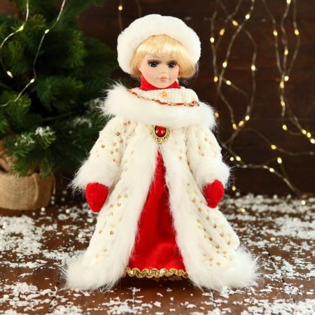 Snow Maiden "In a textured fur coat" 32 cm, white