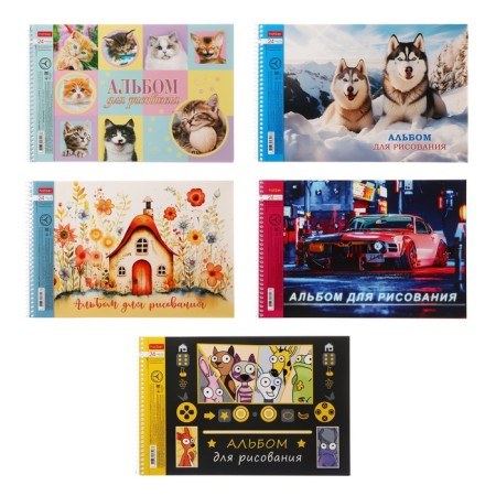 Album for drawing A4, 24 sheets on the crest "Assorted. Issort No. 3", covered cardboard, perforation, block 100 g/m2, mix