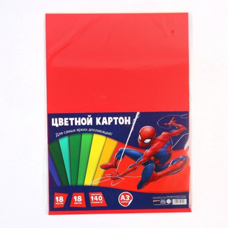 Cardboard tinted, A3, 18 sheets, 18 colors, moped, bilateral, in a package, 140 g/m², Spider-Man-5