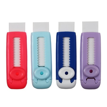 Rectangular white eraser in a plastic sliding holder, a spare eraser, in a blister, mix-1