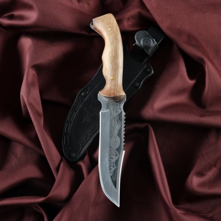 Caucasian knife, tourist "east" with scabbard, steel - 40x13, handle - nut, 14 cm-3