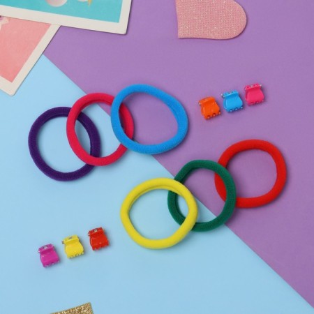 Hair Set "Sport" (6 rubber bands, 6 crabs) Rainbow, mix