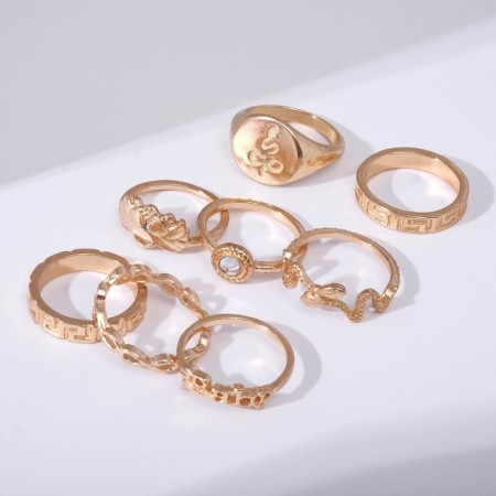 Ring set 8 pieces "Nature", size mix, color gold-3