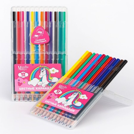 Colored pencils, 12 colors, trihedral, Minnie Mouse and Unicorn-1