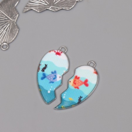 Decor for creativity metal, enamel "Fish in love" set 2 pcs 3x2.8 cm-1