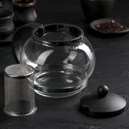 Glass teapot “Inspiration”, 1.25 liters, with metal sieve, black color-1