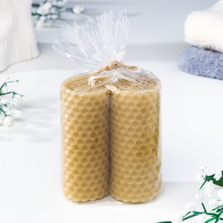 A set of candles from honey wax with the addition of "cinnamon" 8 cm, 2 pcs-2