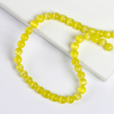 Busins ​​made of natural stone "Cat Eye" set of 50 pcs., Size 1 pc. - 8 mm, yellow-1