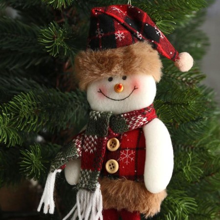 Soft toy "Snowman in a cage" 8x29 cm, red-brown-1
