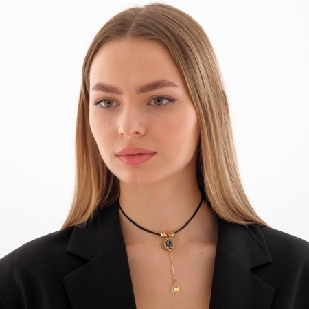 Choker "Leather" with pendants, black-gold color, l = 30 cm-2