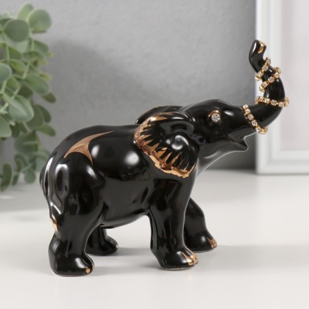 Souvenir Ceramics "Black African Elephant with a chain on the trunk" Gold/Rhin