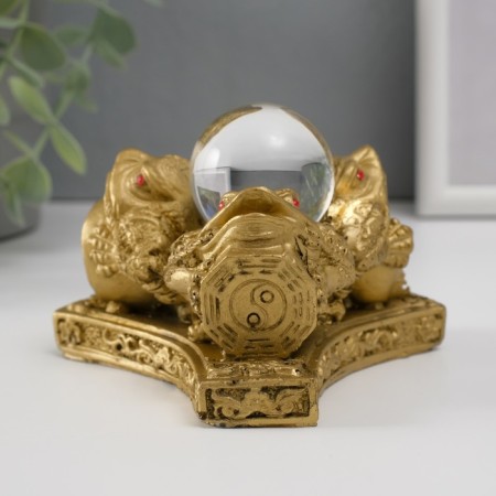 NECSK Polystone for bronze "3 toads with crystal" 6.5x12x12 cm-3