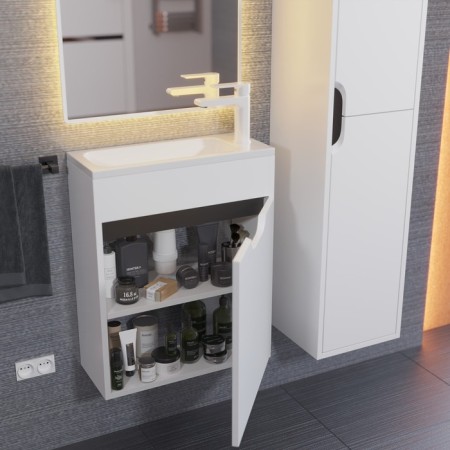 Tumbling under the Uperwood Modul sink, 50 cm, suspended, matte, white/graphite-2