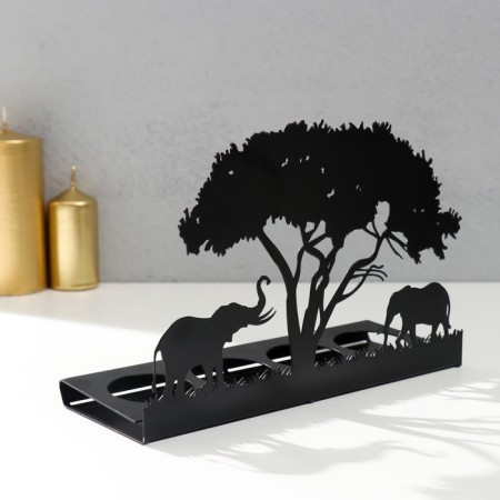 Summary metal for 4 candles "Elephants of Africa" ​​black 13.2x20x6.8 cm-3
