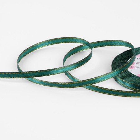 Satsis tape "Golden threads", 6 mm × 23 ± 1 m, emerald color No. 70