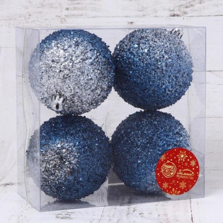 Set of balls plastic D-8 cm, 4 pcs "Iden" silver blue-1