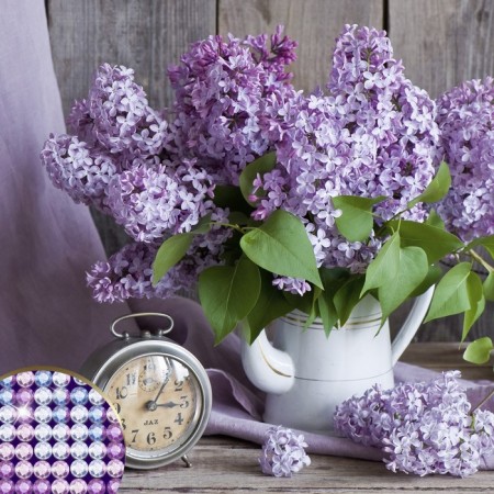Diamond mosaic with partial filling on the canvas "Lilac", 37 x 37 cm-1