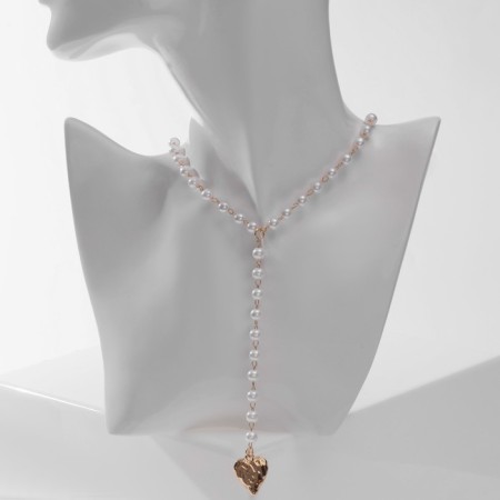 Piece with pearls "Olympia" Suspension heart, white color in gold, 30 cm