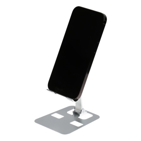 A phone stand, adjustable, folding, metal, rubber inserts, silver-2