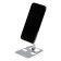 A phone stand, adjustable, folding, metal, rubber inserts, silver