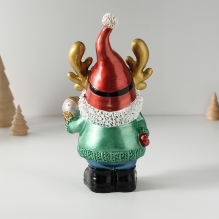 Suvenir Polystone "Santa Claus in a cap with horns, with a Christmas ball" 11x9.5x21 cm-3