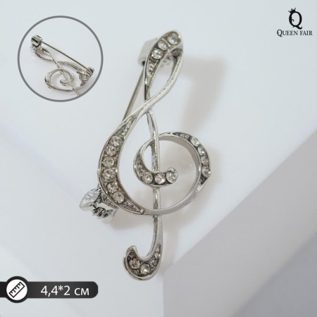 Brooch "Violin key" radiance, white color in silver