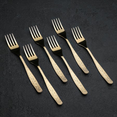 Dessert fork “Uralochka”, length = 17.5 cm, thickness = 2 mm, with decorative coating, gold color-2