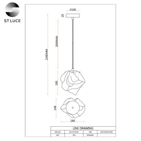 STL LUCE Sus. SL1175.103.01. Portici. 1x40 W, E14, 18x18 cm, color chromium-6