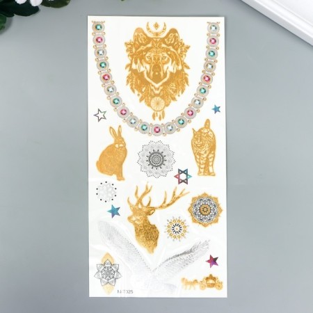 Tattoo on the body gold and silver "Beasts and Jewels" 21x10 cm