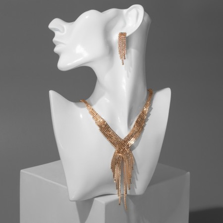 Set 3 objects: earrings, necklaces, ring "waterfall" wings, white color in gold-2