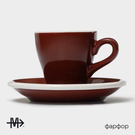 Coffee steam porcelain Magistro Coffee Time, 2 items: a cup 80 ml, a saucer d = 12.5 cm, brown color-1