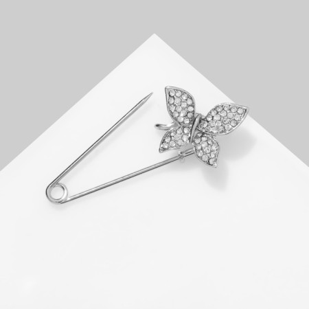 Pin "Butterfly", 5 cm, white color in silver-4