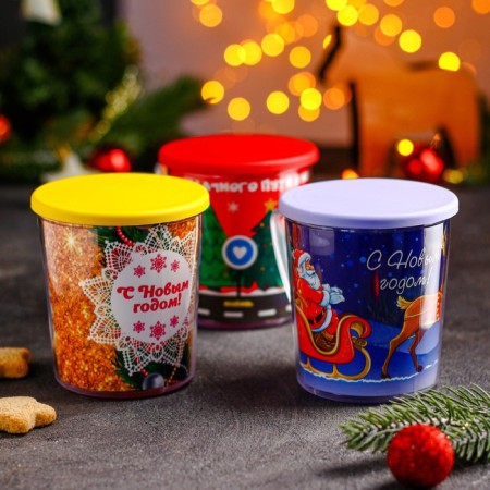 Plastic thermal circle with a new year lid!, 400 ml, Mix drawing-4