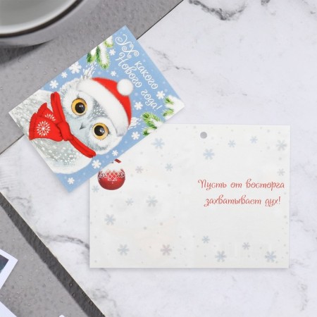 Postcard-childer "Wow what New Year!" owl, 11.5x8.5 cm-1