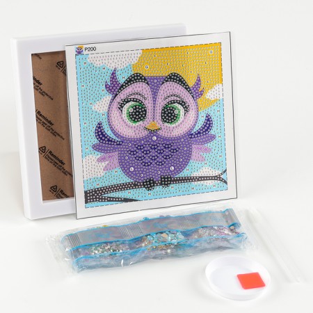 Diamond mosaic 15x15 on a frame with different rhinestones "Owl"-1