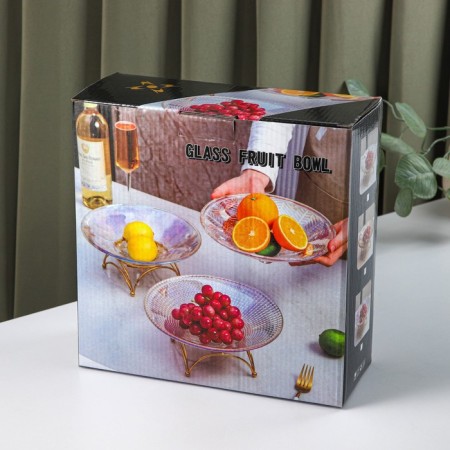 Glass Vase for fruits "pattern", d = 25 cm, gold color-4