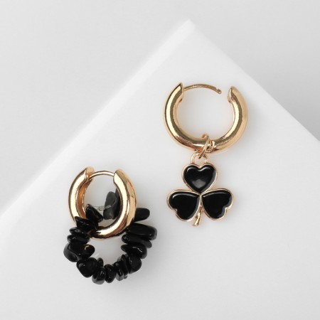 Earrings with the removable element "Transformer" Clover-heart, black color in gold-2