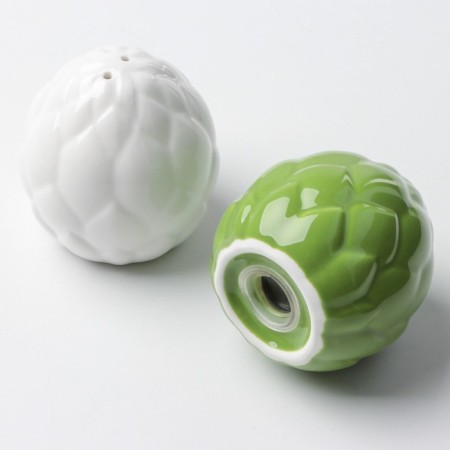 List and Solonka from ceramics "Artichoke", white and green 6 x 6.5 cm, white-green color-4