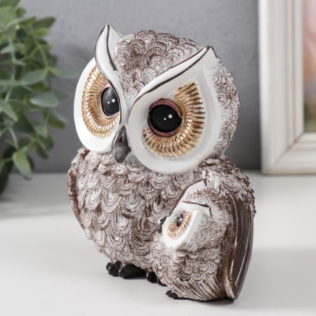 Polystone souvenir "Owl with a hook, with golden eyes" 13.5x11.5x7.5 cm-3