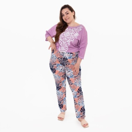 Female pants with print, white/pink color, size 54